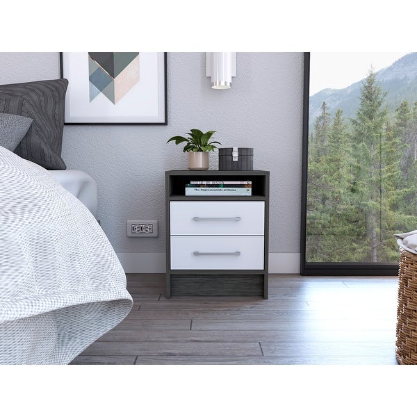 Modern Minimalist Style Nightstand with an Open Compartment and 2 Drawers， a Classic Nightstand for the Bedroom Living Room - - 37766114