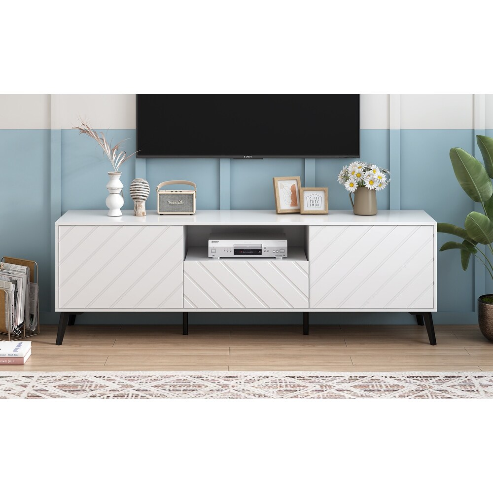 White Modern TV Stand Living Room Media Cabinets for TV Up to 70\