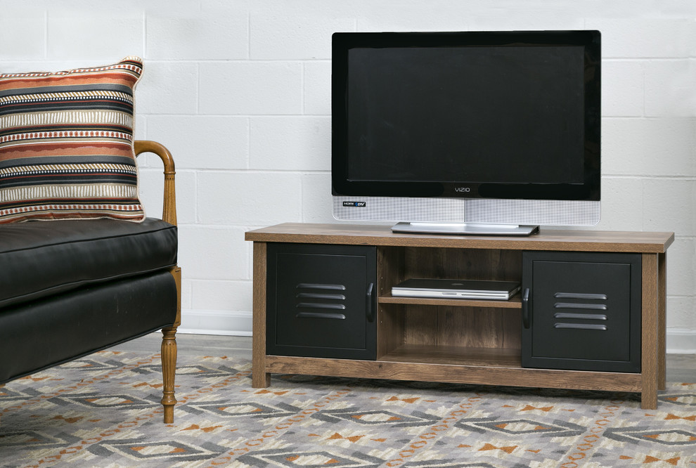 Norwood Range TV Stand Entertainment Center  Wood And Black Metal   Industrial   Entertainment Centers And Tv Stands   by Comfort Products  Houzz