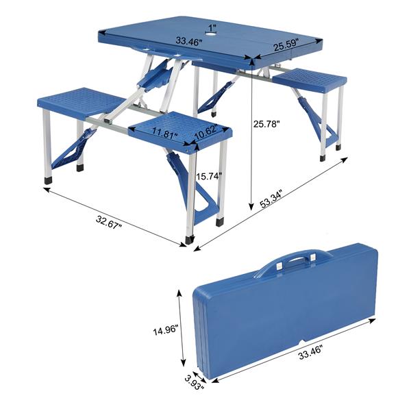 Colisx Camping Folding Table， Folding Picnic Table with Seats Chairs and Umbrella Hole， for Indoor Outdoor Travel， Camping