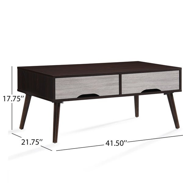 Noemi Mid Century Modern Rectangular Wood Coffee Table with Drawers by Christopher Knight Home