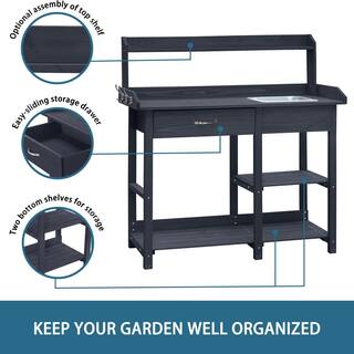 VEIKOUS 47.9 in. H x 42.1 in. W x 15.3 in. D Dark Grey Wooden Garden Potting Bench Table with Removable Stainless Sink  Drawer PG0103-02GY-2