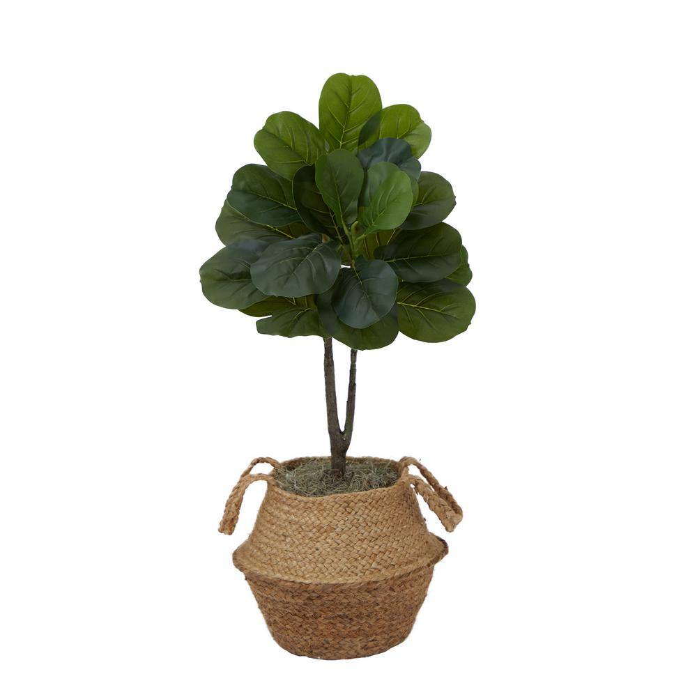 Nearly Natural 3 ft. Artificial Fiddle Leaf Fig Tree with Handmade Cotton and Jute Woven Planter DIY Kit (Set of 2) P1908-S2-NT