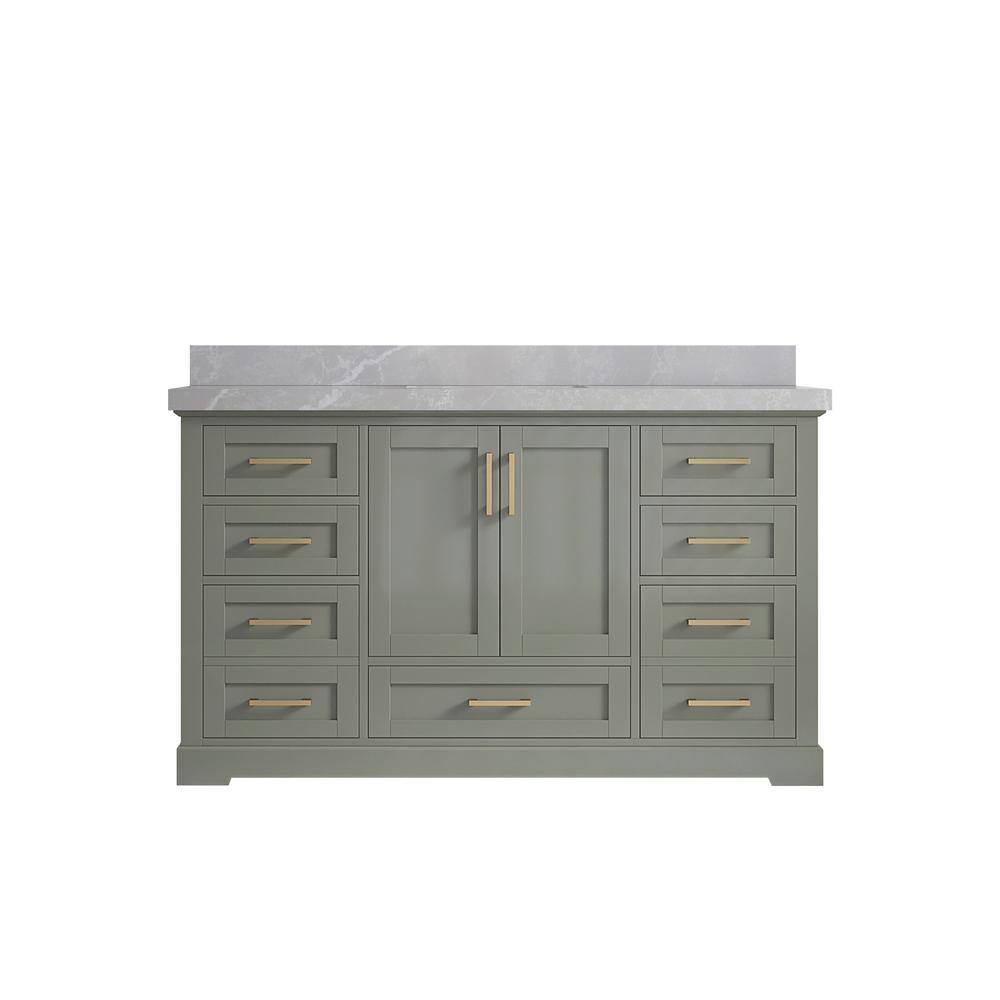 Willow Collections Boston 60 in. W x 22 in. D x 36 in. H Single Sink Bath Vanity in Evergreen with 2 in. Pearl Gray Quartz Top BST_EGN_LH_GR_60S