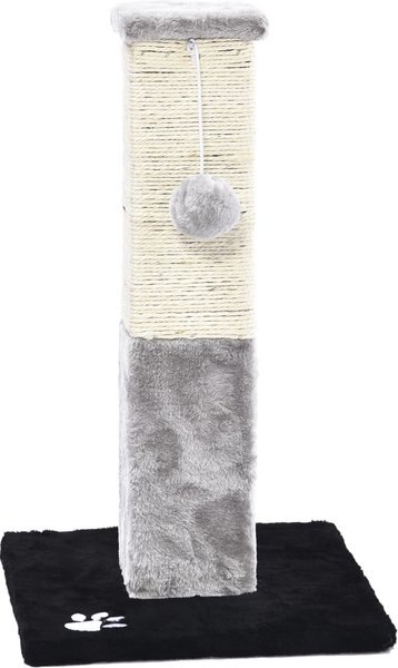 Cat Craft Plush and Sisal Square Cat Scratching Post with Plush Hanging Cat Toy， Gray/Natural， Small