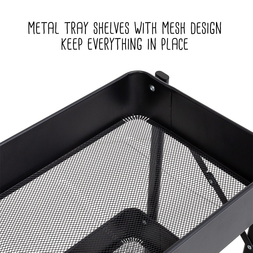 Black Metal Folding 3 Tier Utility Cart