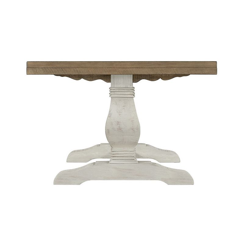 19 Inch Coffee Table with Pedestal Base， Brown and White