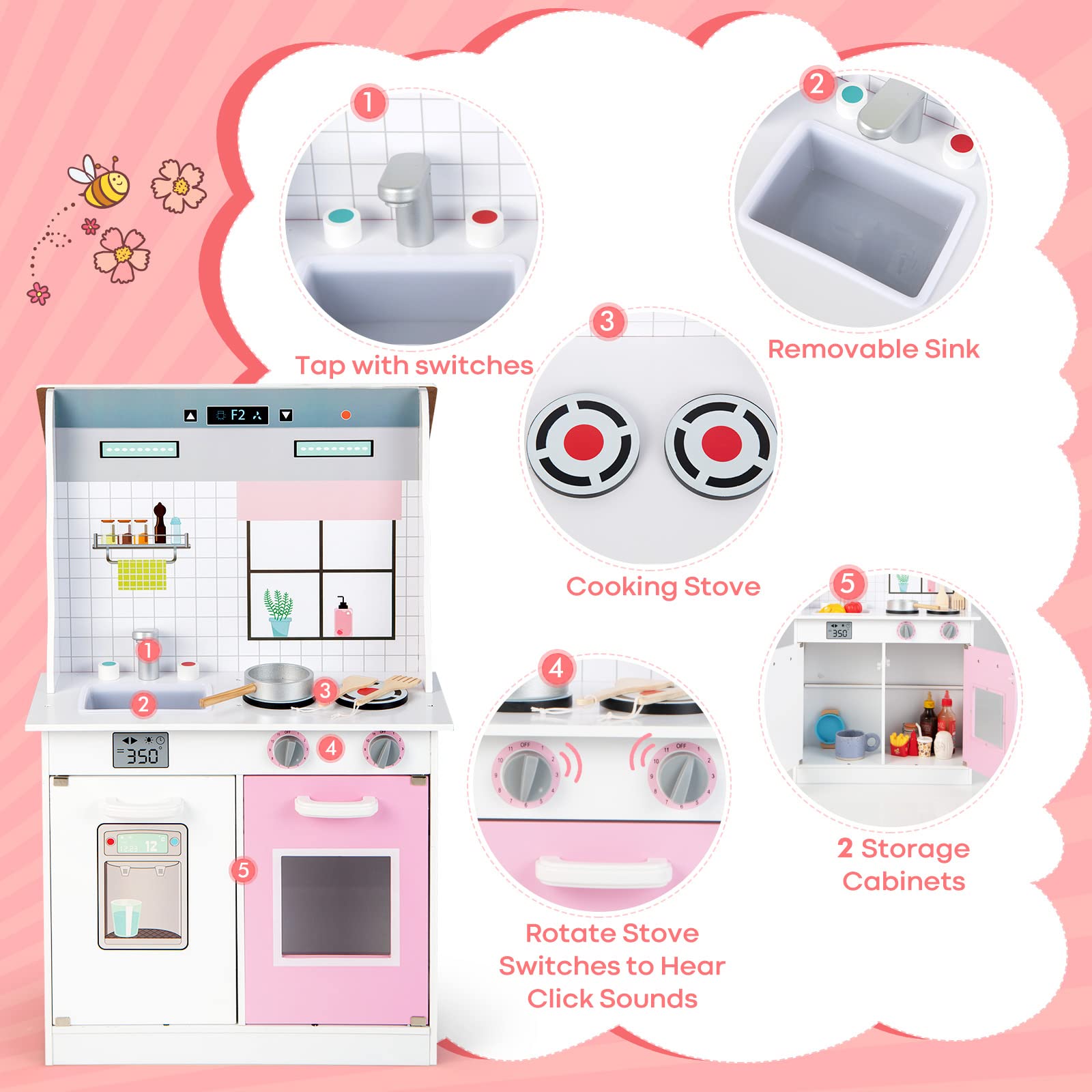 Costzon 2 in 1 Kids Kitchen Playset and Dollhouse