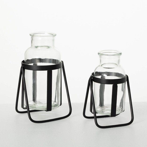 amp 6 quot Bottle Vase With Base Set Of 2 Glass