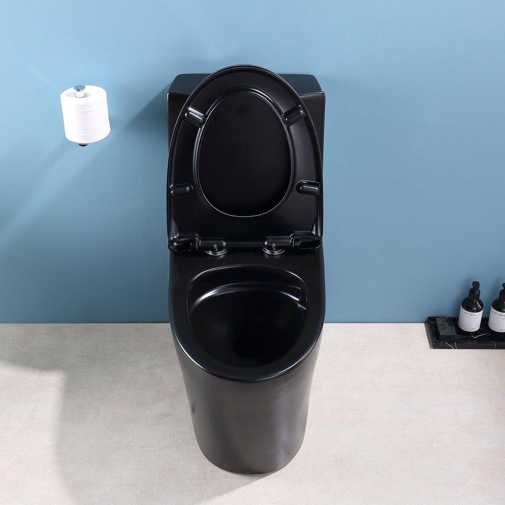 tunuo Comfort Height 1-piece 1.11.6 GPF Dual Flush Elongated Toilet in. Black Seat Included SFCL-1056MB