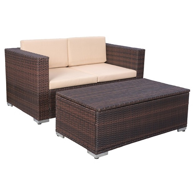 Murano 2pc Aluminum Patio Chat Set With Cushions Brown Christopher Knight Home