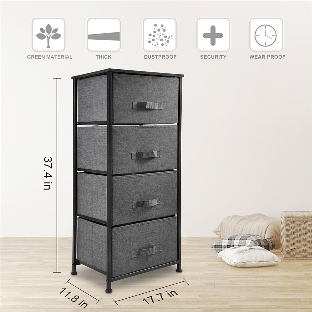 Bigroof Vertical 4 Drawers Dresser Storage Tower,Closet Organizer Unit Chest Fabric Bins for Bedroom,Hallway,Entryway,Dark Gray