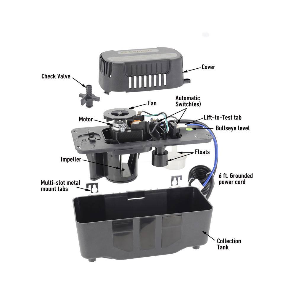 BECKETT Medium 230-Volt Condensate Removal Pump with Safety Switch and 22 ft. Max Lift BK222UL