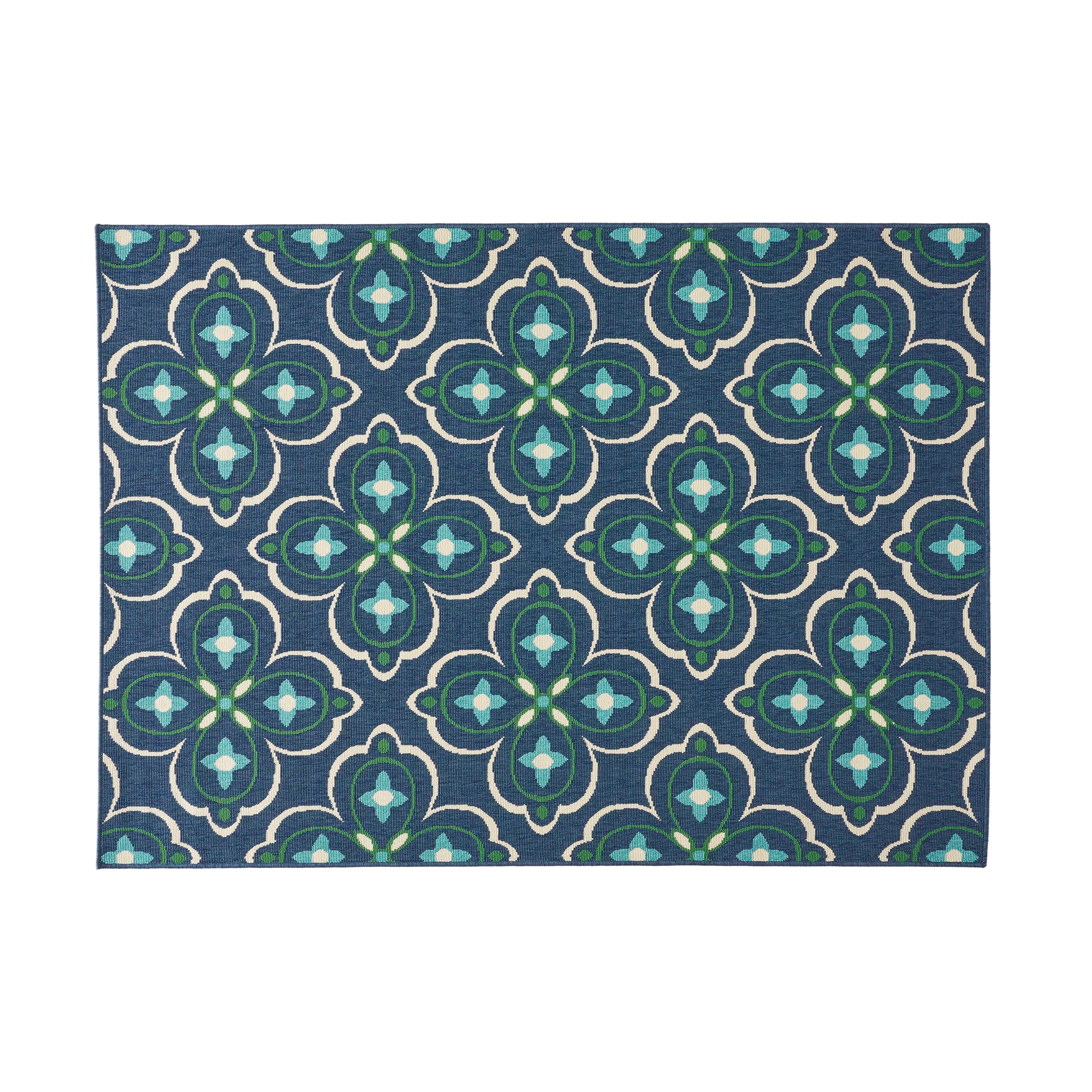 Tina Outdoor Medallion Area Rug, Blue and Green