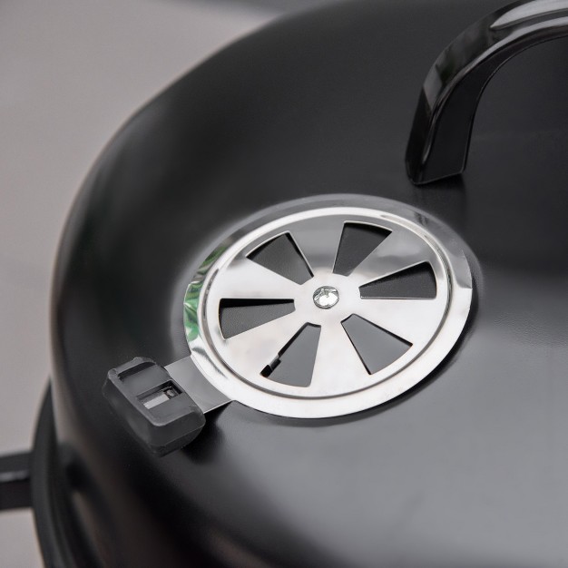 Round Charcoal Barbecue Grill With 2 Cooking Area Black