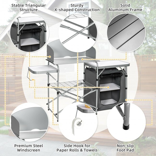 Foldable Outdoor BBQ Portable Grilling Table With Windscreen Bag   57.5\