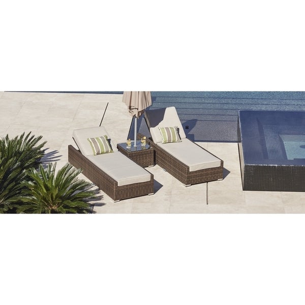 3-piece Outdoor Sun Chaise Lounger Set Wicker Patio Chairs and Side Table by Moda Furnishings