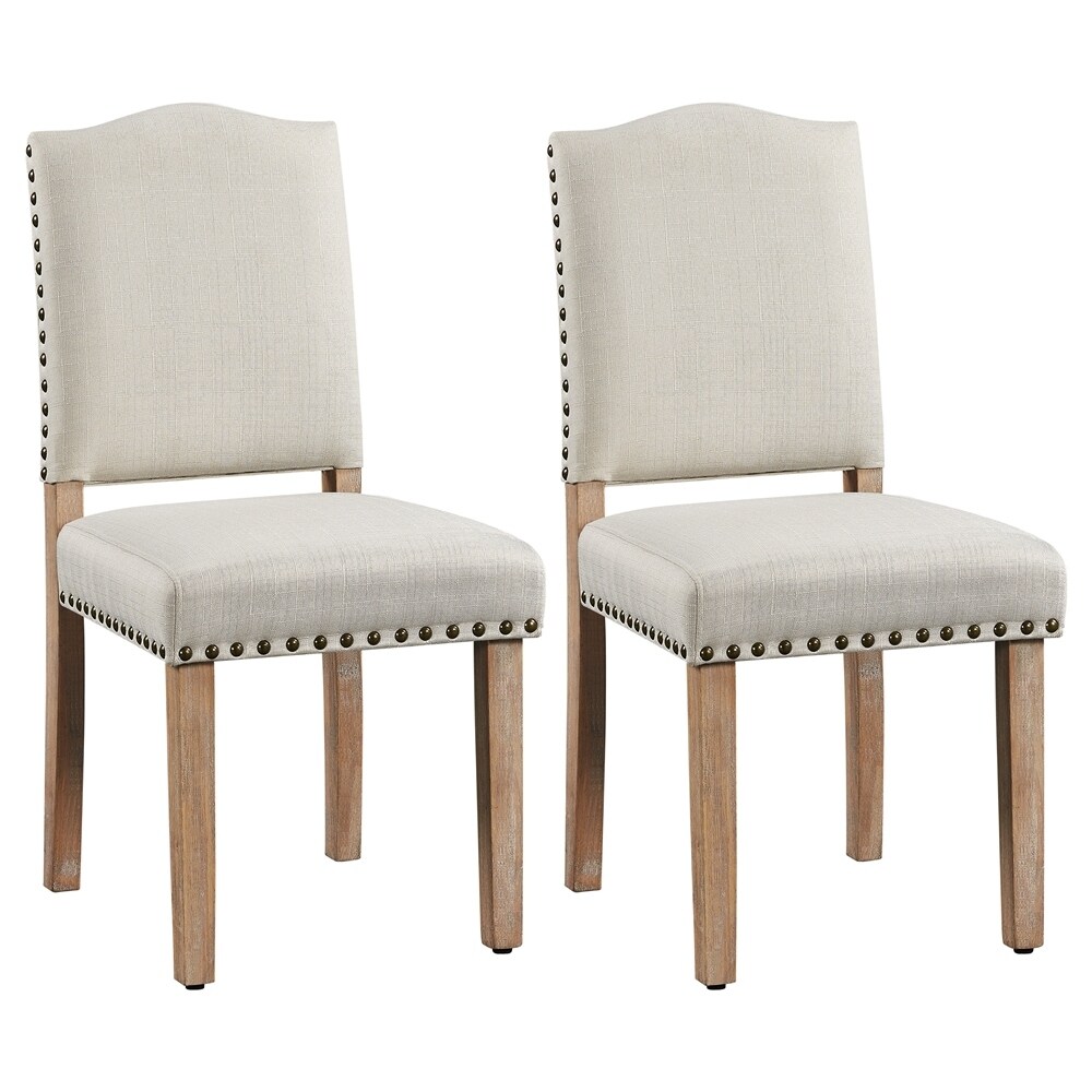 Yaheetech 2PCS Dining Chairs Upholstered Kitchen Chairs with Nailhead Trim   18″ L × 22.5″ W × 36.5″ H