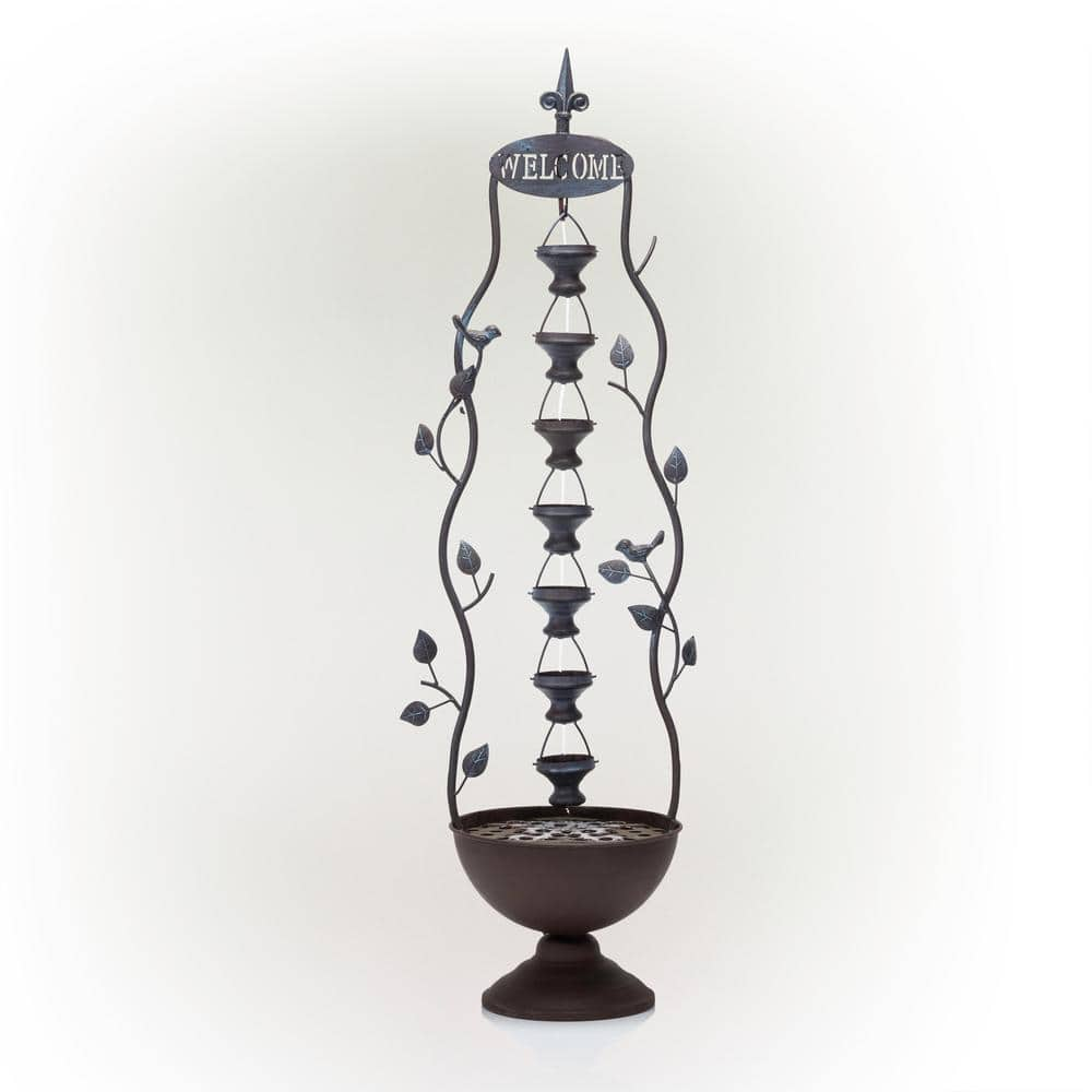 Alpine Corporation 41 in. Tall Indoor/Outdoor Metal Hanging 7-Cup Tiered Floor Water Fountain, Bronze MAZ256