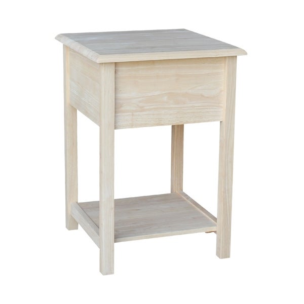 Square Solid Parawood Unfinished 2-drawer Lamp Table