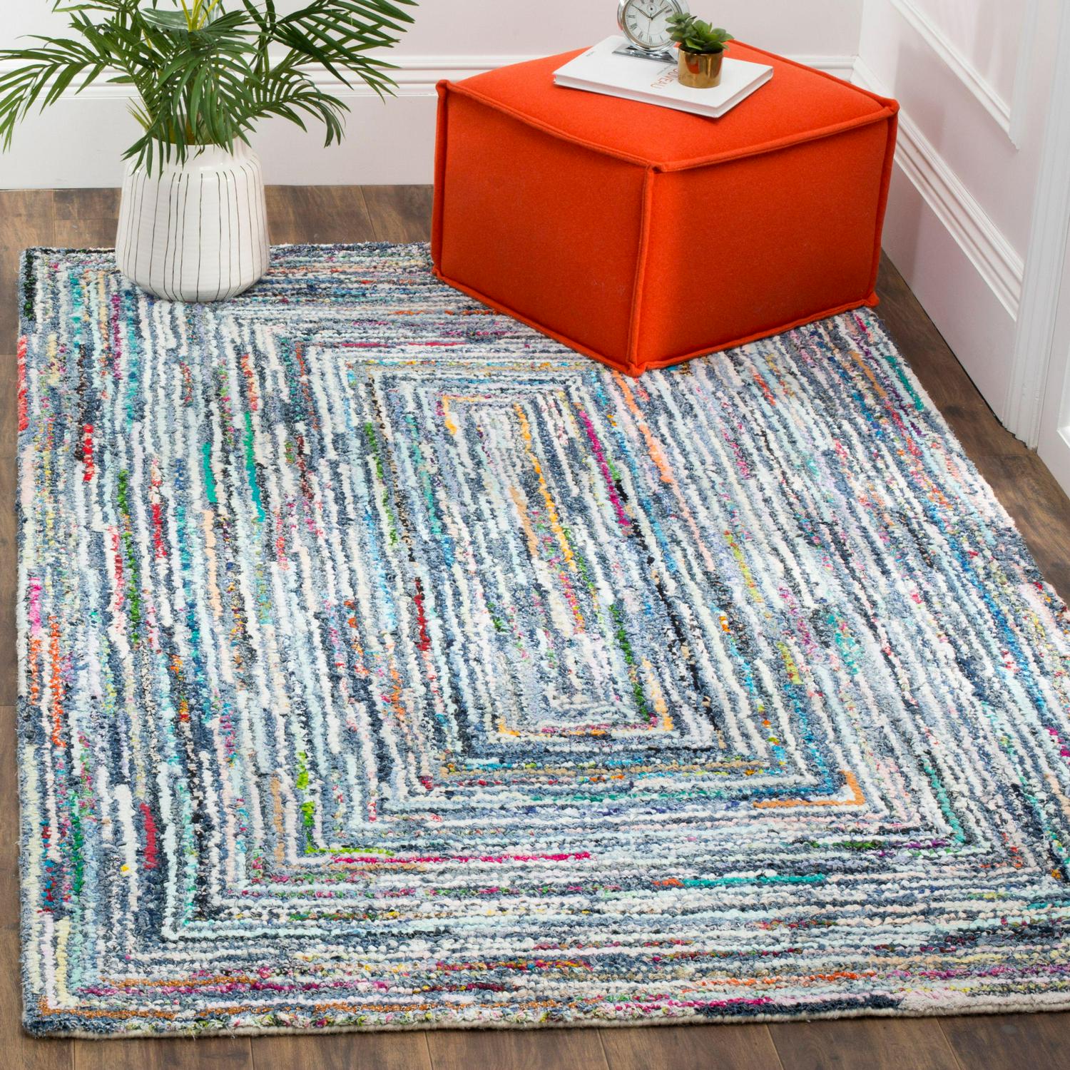 SAFAVIEH Nantucket Sampson Geometric Cotton Area Rug， Multi， 4and#8242; x 6and#8242;