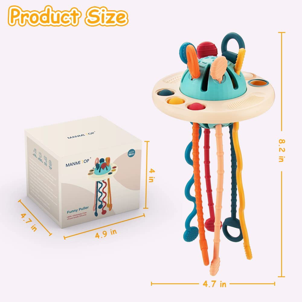 Angela and Alex Baby Sensory Montessori Silicone Toy for 6-12 Months， Travel Pull String Toy for 12-18 Months，  Multi-Sensory Activity Toy for 1 Year Old Toys， Birthday Gift for Toddlers