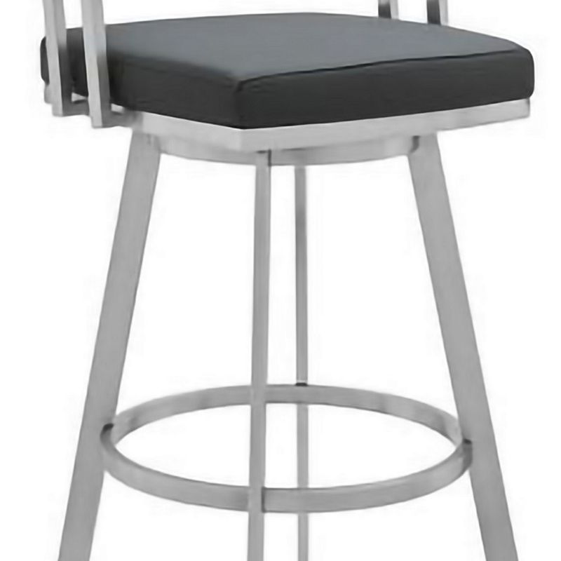 30 Inch Metal Barstool with Leatherette Channel Stitching， Gray