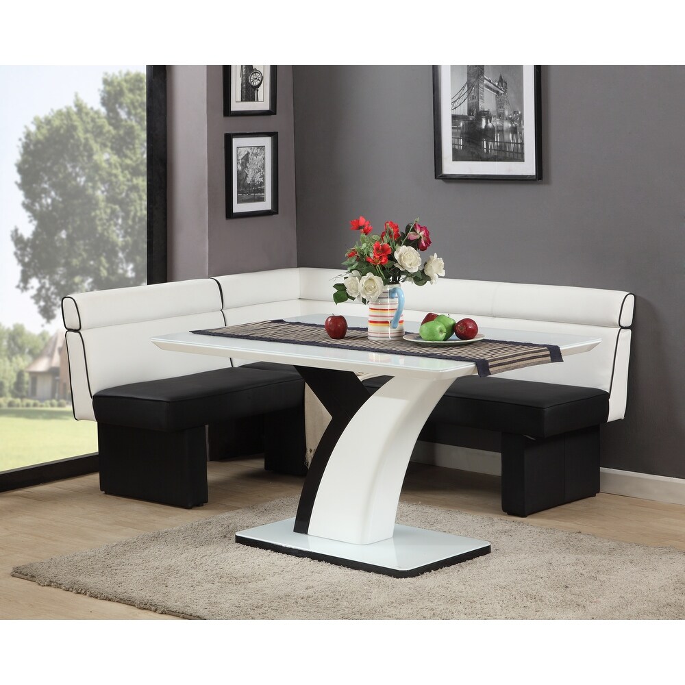 Somette Nara White Starphire Glass Dining Table and Nook