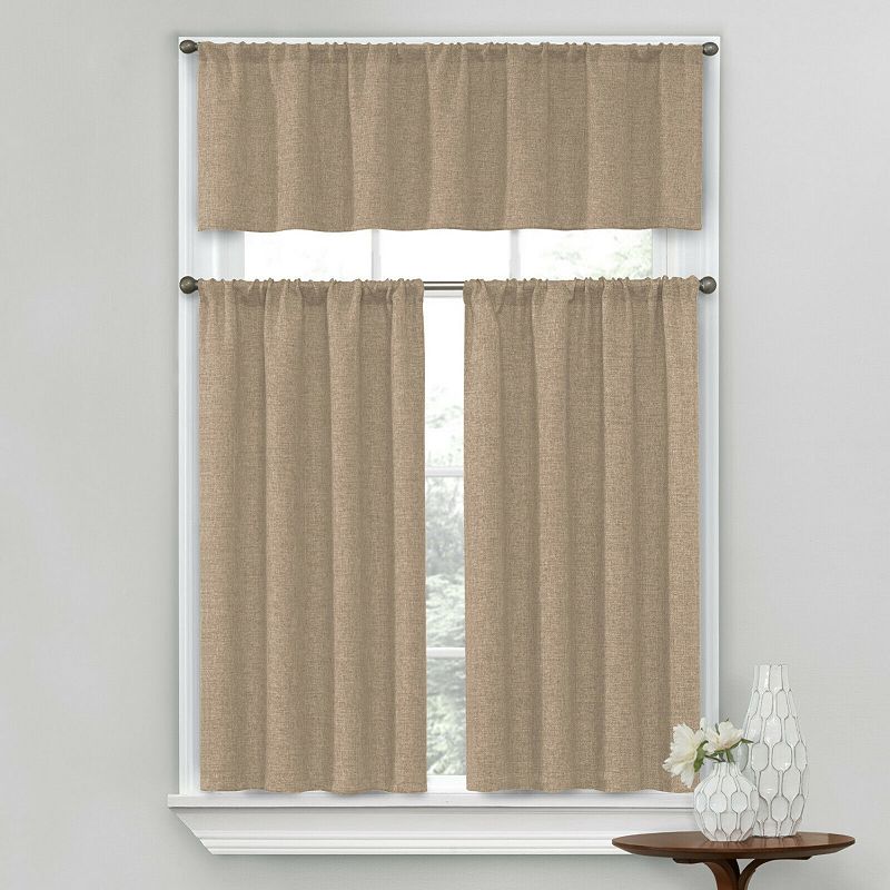 Kate Aurora Complete Textured 3 Piece Cafe Kitchen Curtain Tier and Valance Set