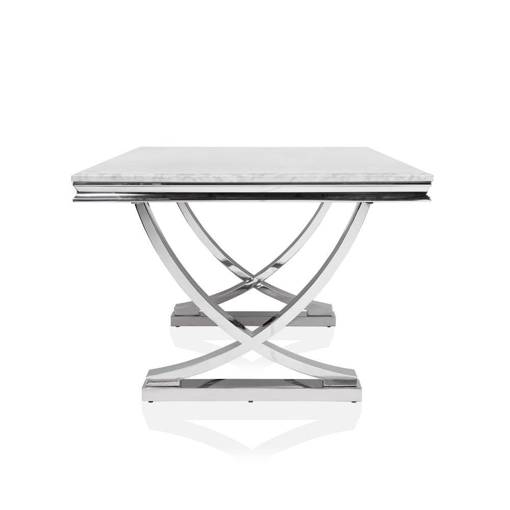 Furniture of America Worthgate 78 in. Rectangle Chrome Faux Marble Dining Table (Seats 6) IDF-3285T