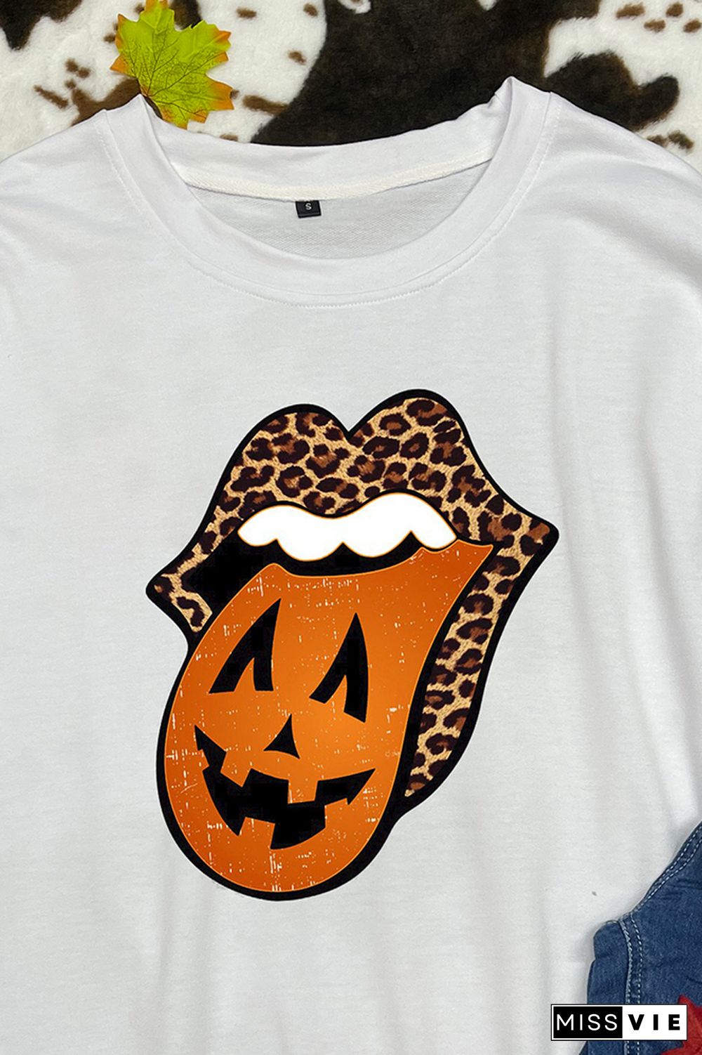 Leopard Lips Halloween Print O-neck Long Sleeve Sweatshirts Women Wholesale