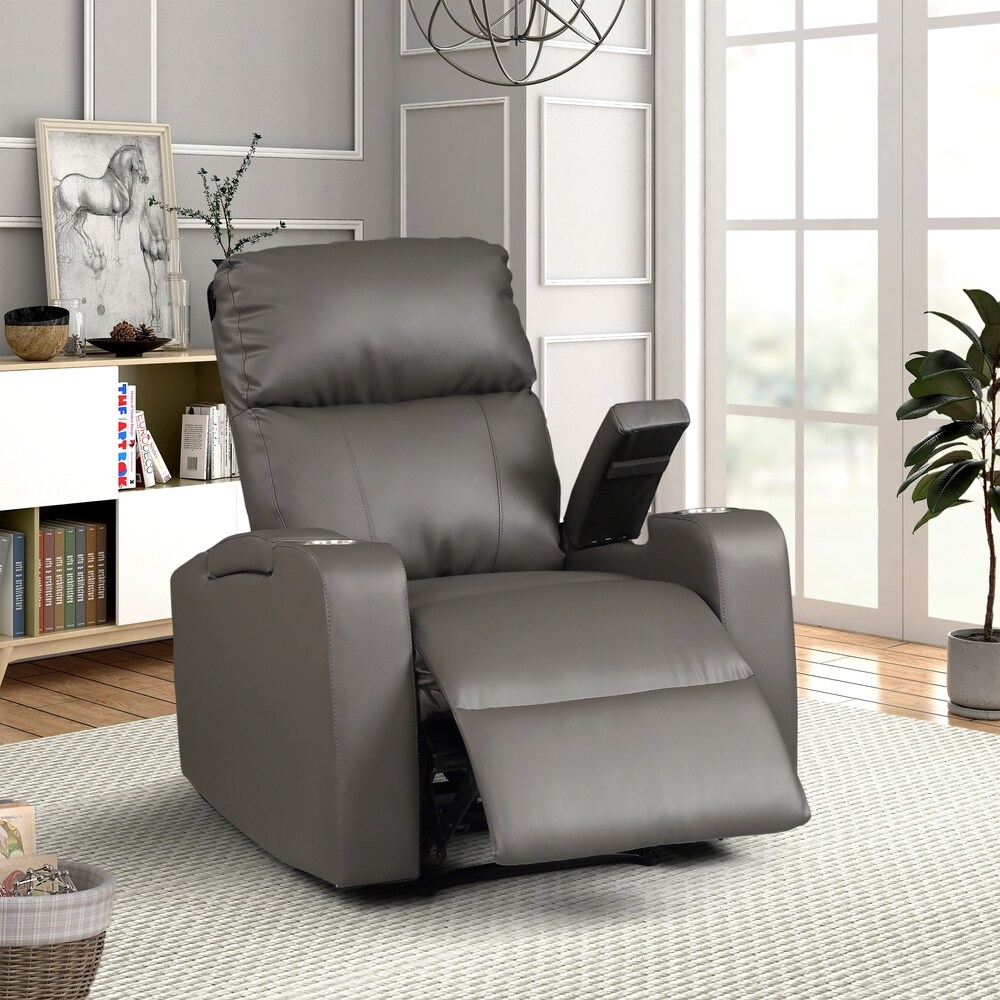 Modern Terry Upholstered Faux Leather Power Recliner Chair