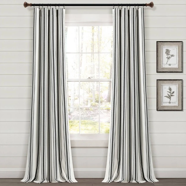 Light Filtering Farmhouse Striped Yarn Dyed Curtain Panels Black Lush D cor