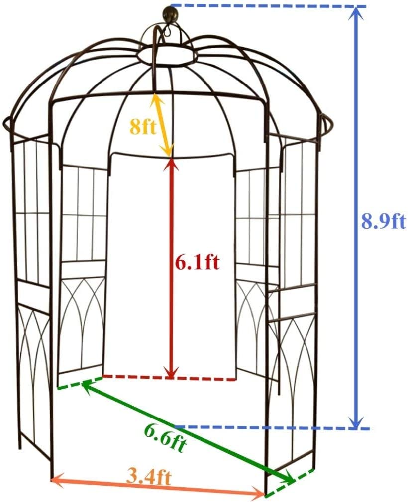 OUTOUR French Style Birdcage Shape Heavy Duty Gazebo,9'Highx 6‘6"Wide,Pergola Pavilion Arch Arbor Arbour Plants Stand Rack for Wedding Outdoor Garden Lawn Backyard Patio,Climbing Vines,Roses,Dark Rust