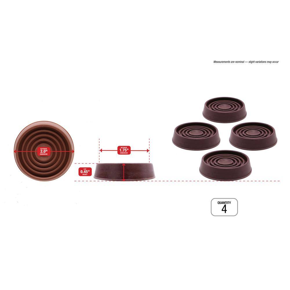 Everbilt 1-34 in. Brown Square Smooth Rubber Floor Protector Furniture Cups for Carpet  Hard Floors (4-Pack) 49077