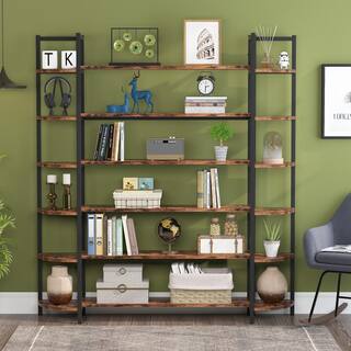 BYBLIGHT Alan 70.86 in. Brown Practical Board 6-Shelf Etagere Bookcase with Storage and Triple Wide Bookshelf Display Shelves BB-XX1235YY