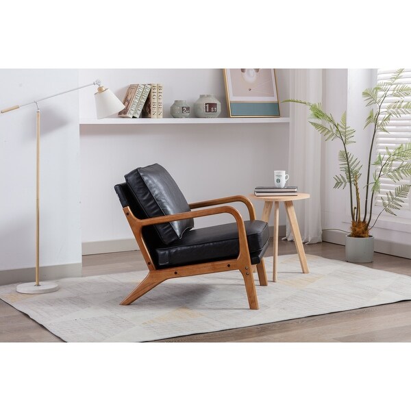 PU Leather Fabric Accent Chair Modern Lounge Armchair Reading Chairs Upholstered with Wood Frame and Cushions for Living Room