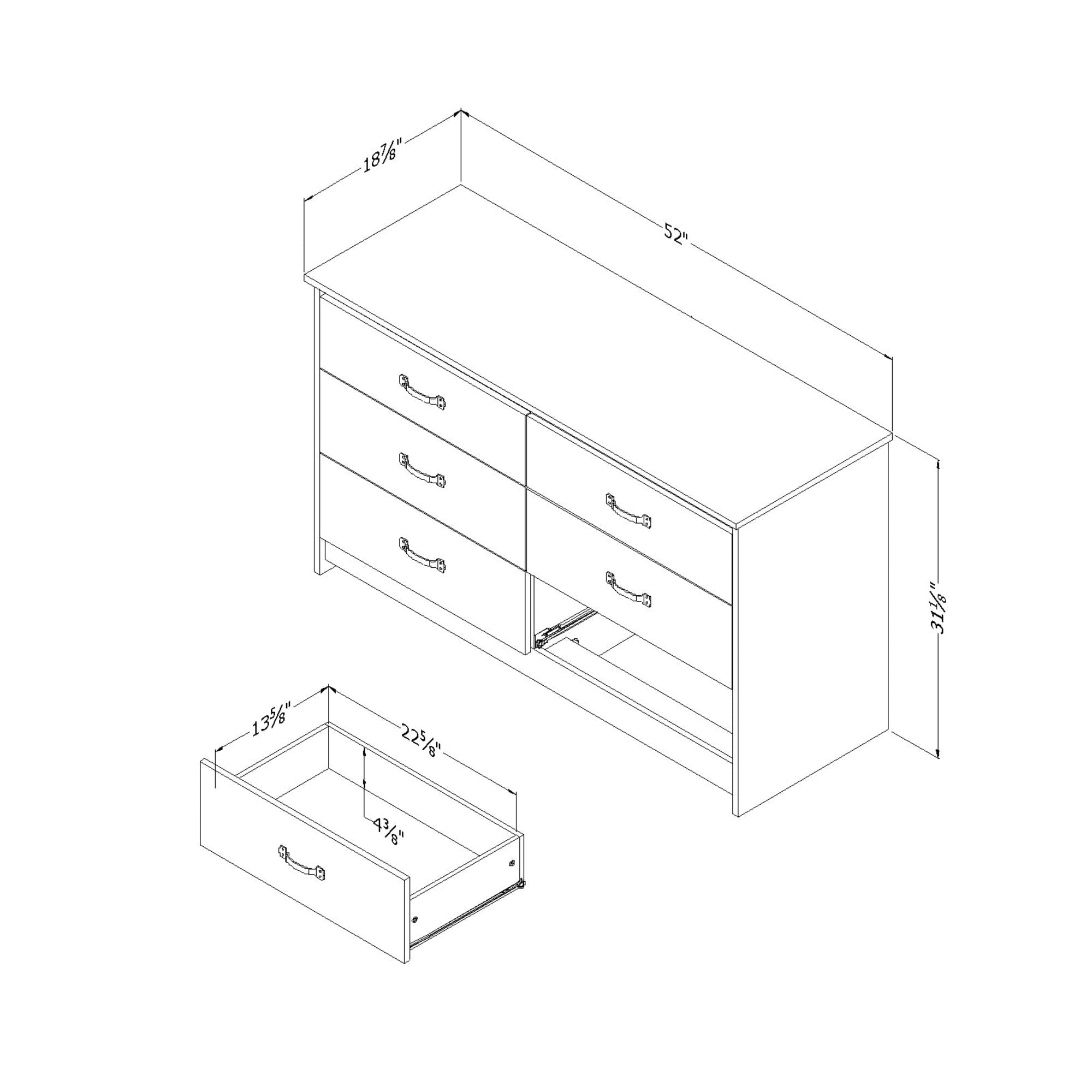 South Shore Tassio 6-Drawer Double Dresser, Gray Oak