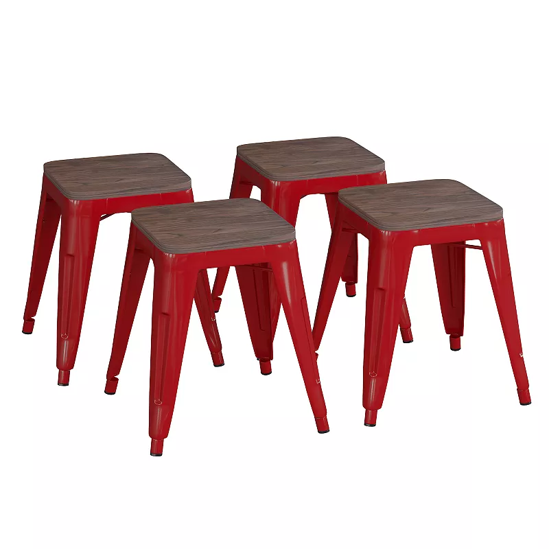 Flash Furniture Kai Red Backless Table Height Stool 4-piece Set