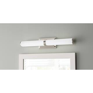Home Decorators Collection Rolande 100-Watt Equivalent Polished Nickel LED Vanity Light with Tube Etched Glass 22838