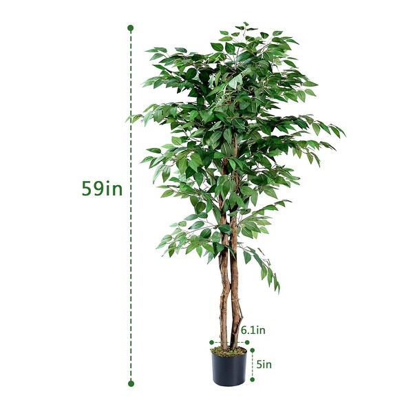 Artificial Ficus Tree with Natural Wood Trunk，Faux Plant for Office Home，Indoor Outdoor Decor，1 Pack