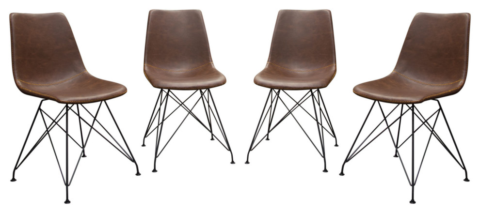 Theo Set of 4 Dining Chairs  Chocolate Leatherette With Black Metal Base   Midcentury   Dining Chairs   by Kolibri Decor  Houzz