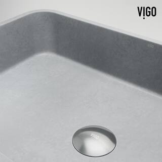 VIGO Cypress Modern Gray Concreto Stone 21 in. L x 14 in. W x 5 in. H Rectangular Fluted Bathroom Vessel Sink VG04075