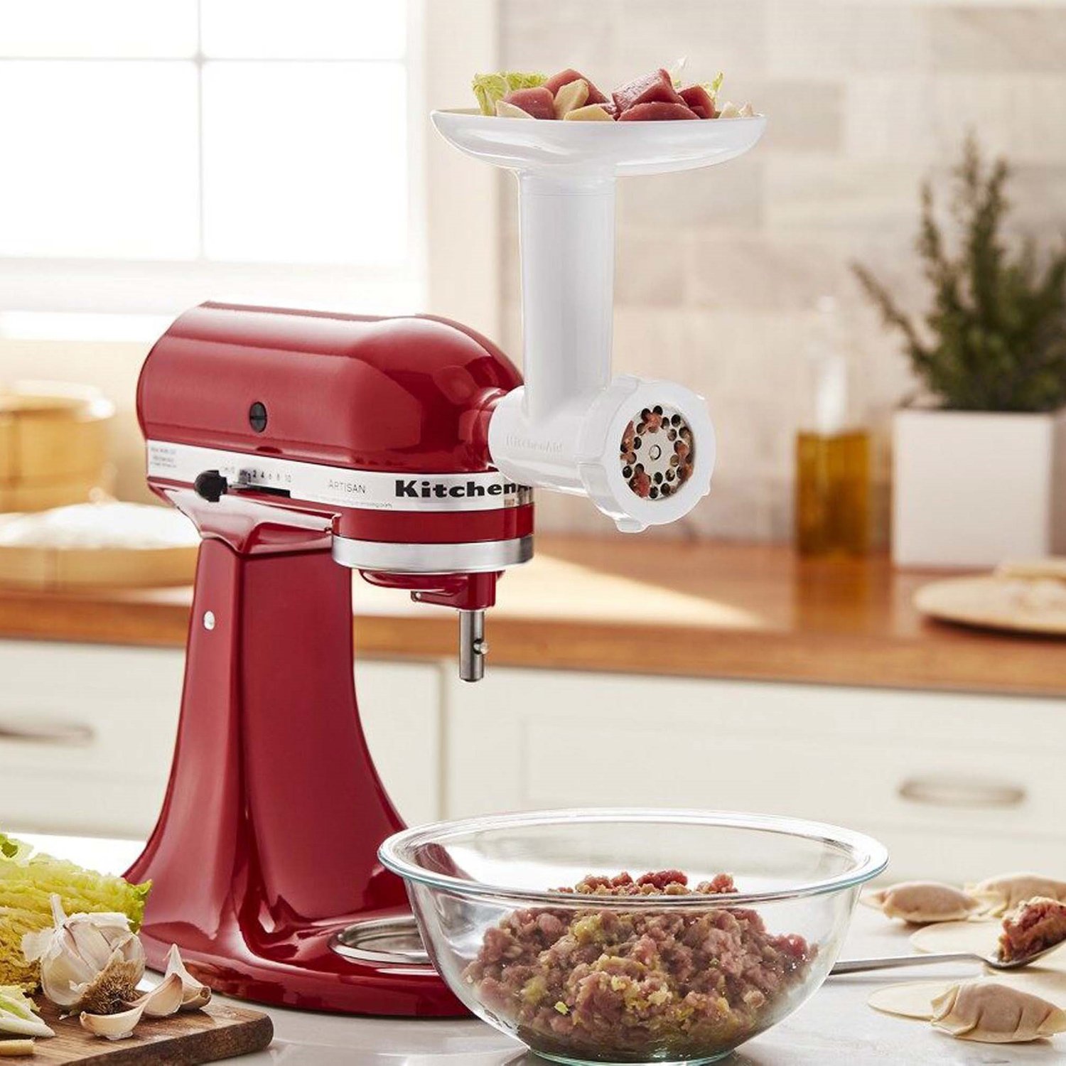 KitchenAid Food Grinder + Fresh Prep Slicer/Shredder Attachment Bundle， KSM2VSGA