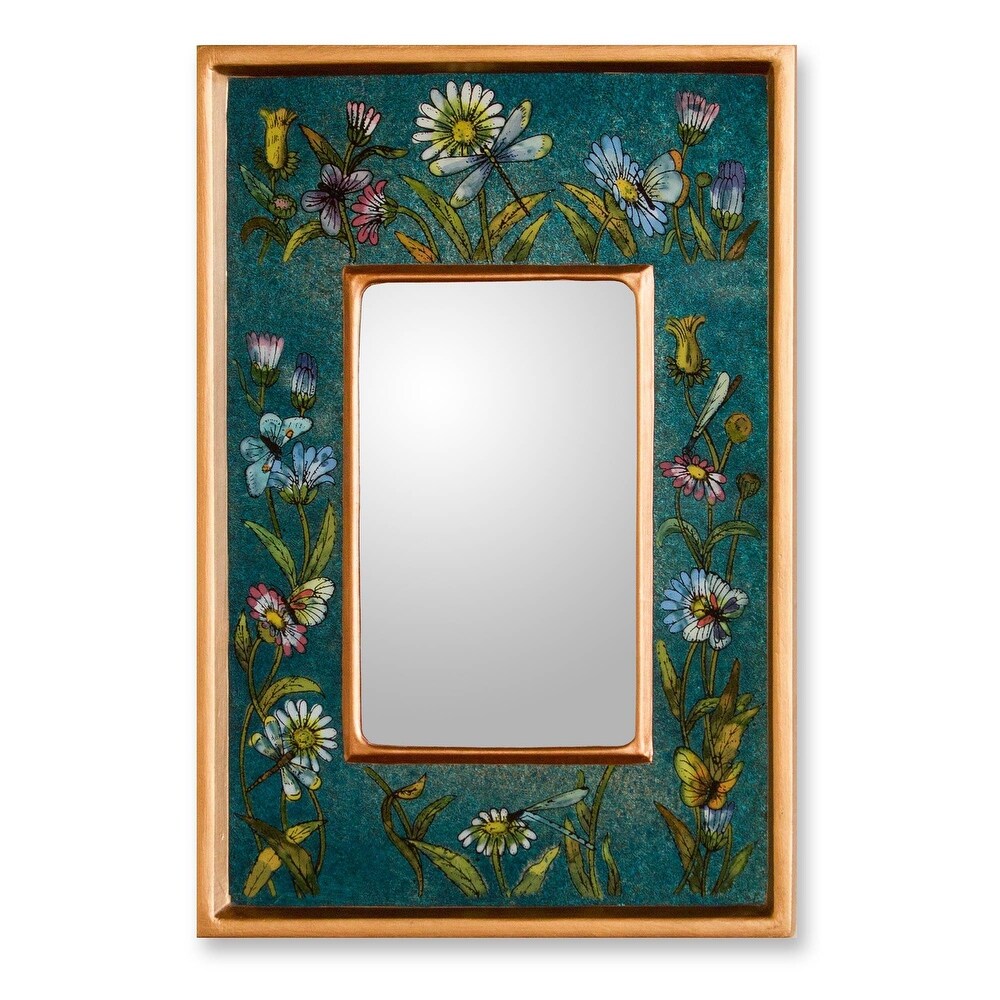 Handmade Reverse Painted Glass 'Turquoise Fields' Mirror (Peru)