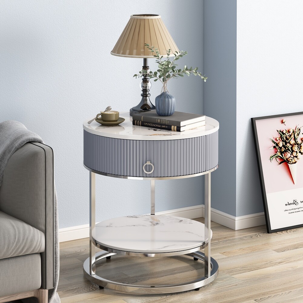 Myhozm Round End Table with Storage  Modern Bedside Furniture for Bedroom  Living Room