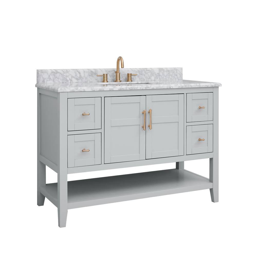 Home Decorators Collection Sturgess Open Shelf 49 in. W x 22. D x 35. H Vanity in Dove Grey with White Marble Vanity Top 19111S-VS49C-DG