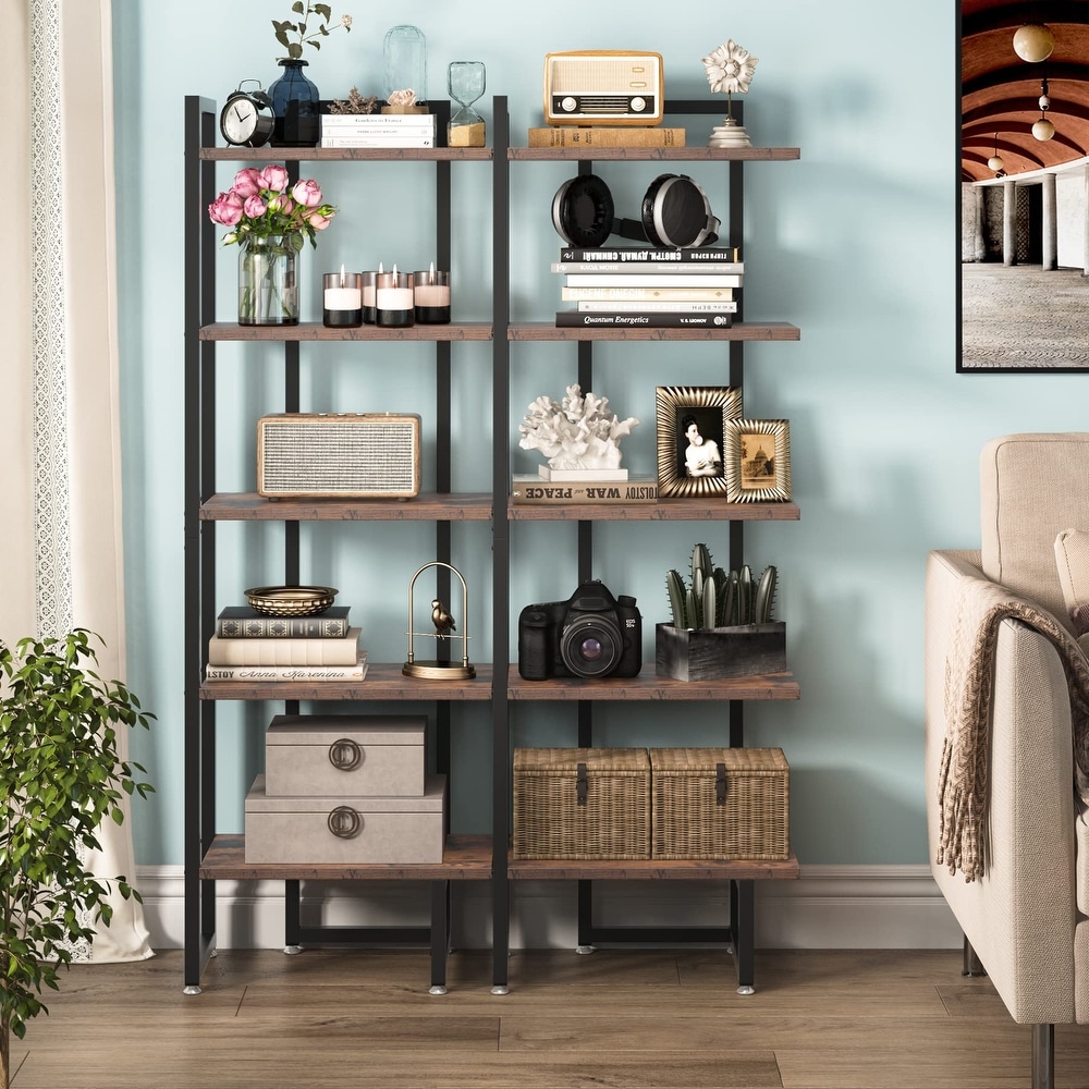 5 Tier Industrial Corner Bookshelf Corner Shelf for Home Office