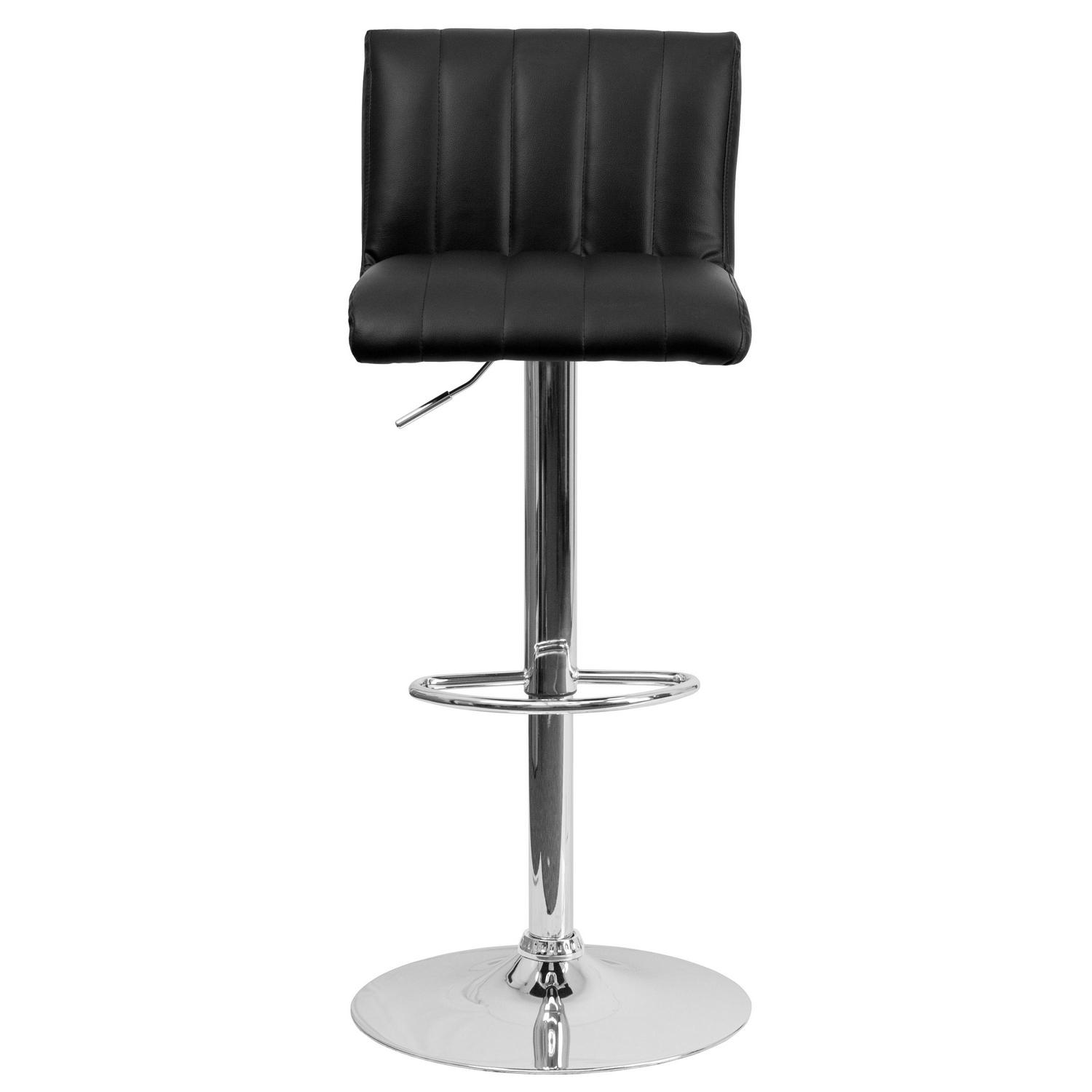 Flash Furniture Contemporary Black Vinyl Adjustable Height Barstool with Vertical Stitch Back/Seat and Chrome Base