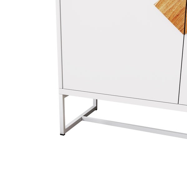 White Modern Sideboard，Kitchen Storage Cabinet with Metal Legs